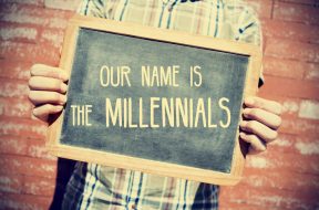 text our name is the millennials in a chalkboard, vignetted