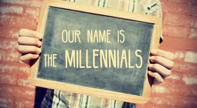 text our name is the millennials in a chalkboard, vignetted